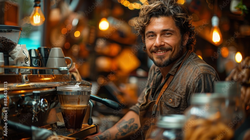 barista in the process of preparing coffee barista in the process of preparing coffee