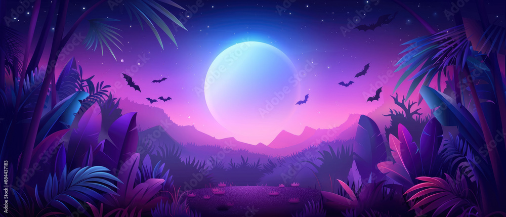 Flat design Halloween night sky with full moon and bats Flat design Halloween night sky with full moon and bats