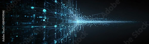 Motion graphic of Blue data matrix simulation digital line and grid technology on dark background. abstract background concept. Slow motion copy space web banner