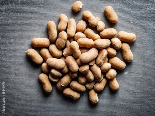 A pile of dry dog food on a grey background