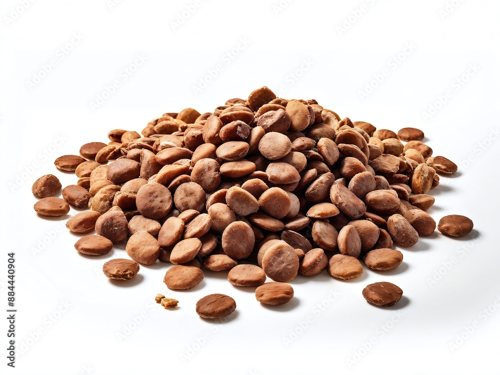 A pile of dry dog food on a white background A pile of dry dog food on a white background