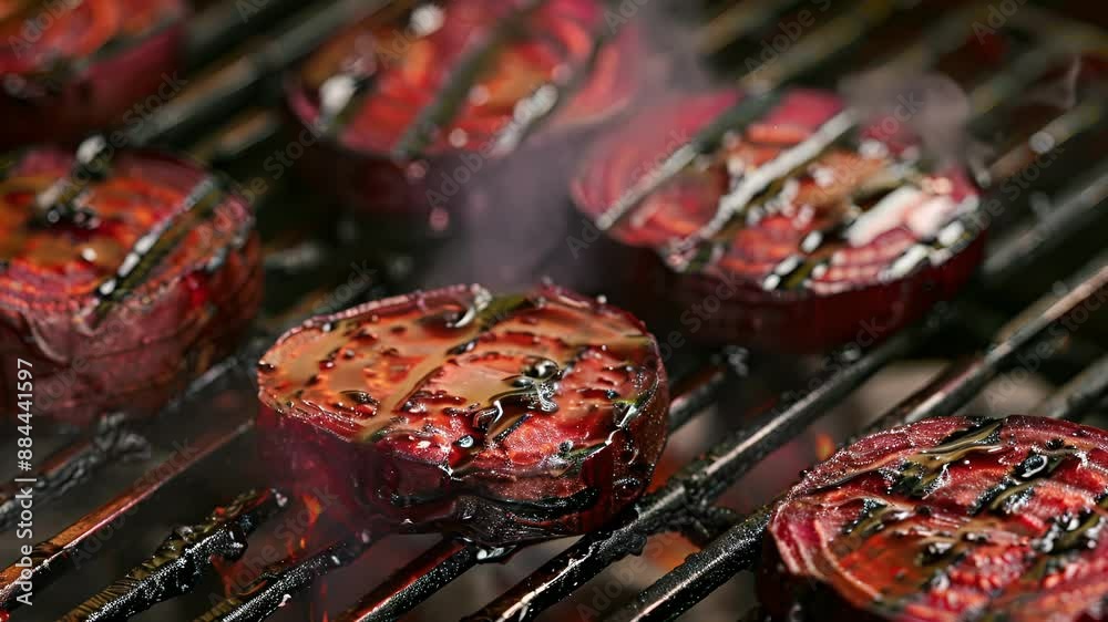 Impressive grill marks on thick beet slices showcasing the skill of the chef.