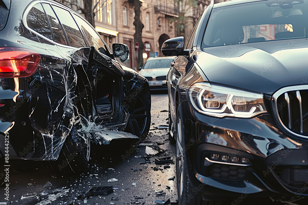 close up car accidence, 2 black cars collision.generative ai close up car accidence, 2 black cars collision.generative ai