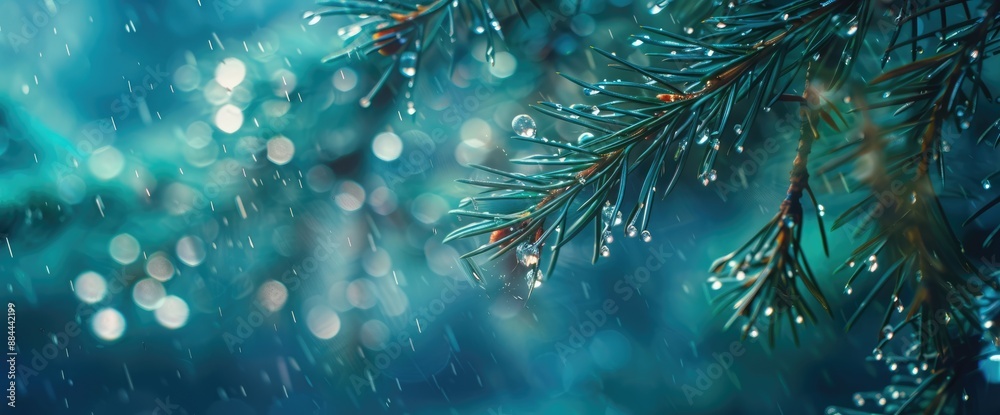 Fototapeta premium Pine Branch Bathed in Rain