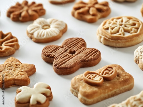 Assortment of homemade holiday cookies on white surface