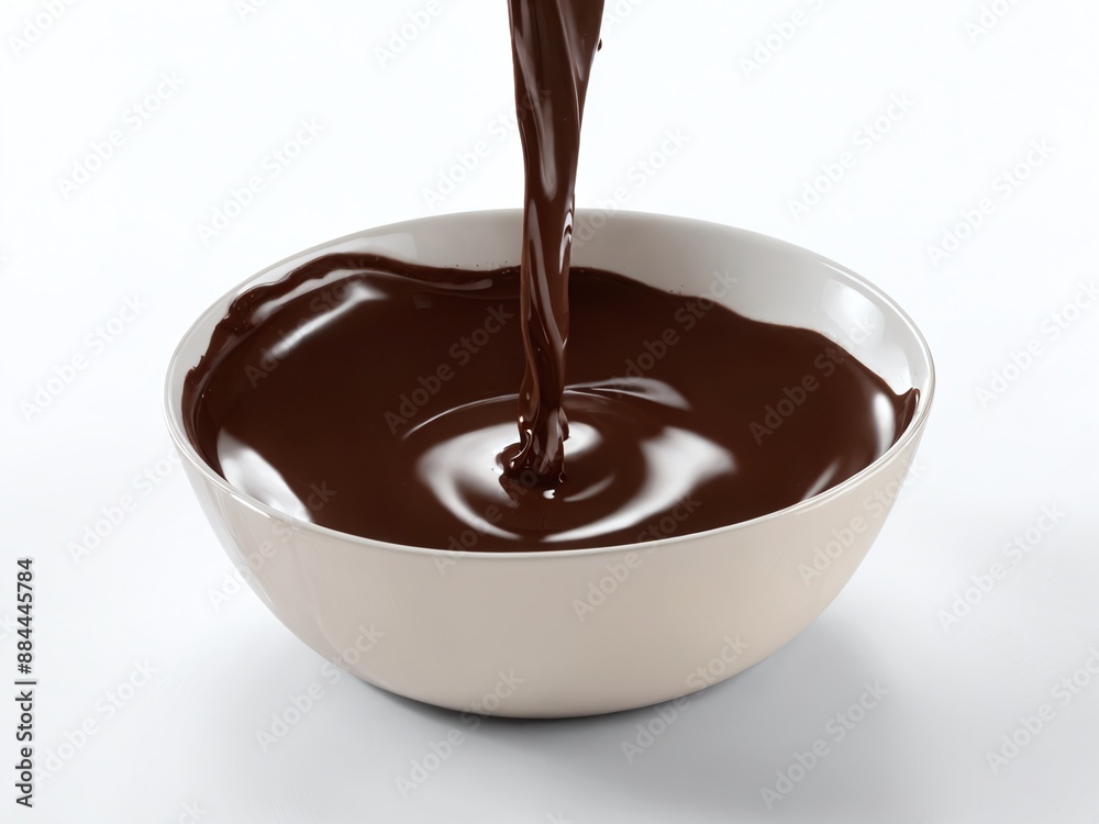 Melted chocolate being poured into a white bowl Melted chocolate being poured into a white bowl