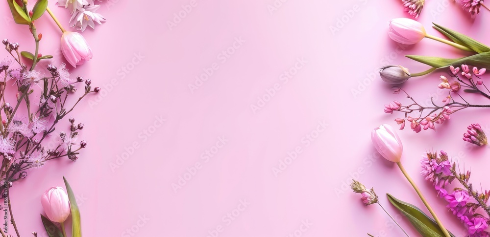 Pink Flowers Border on Pink Background