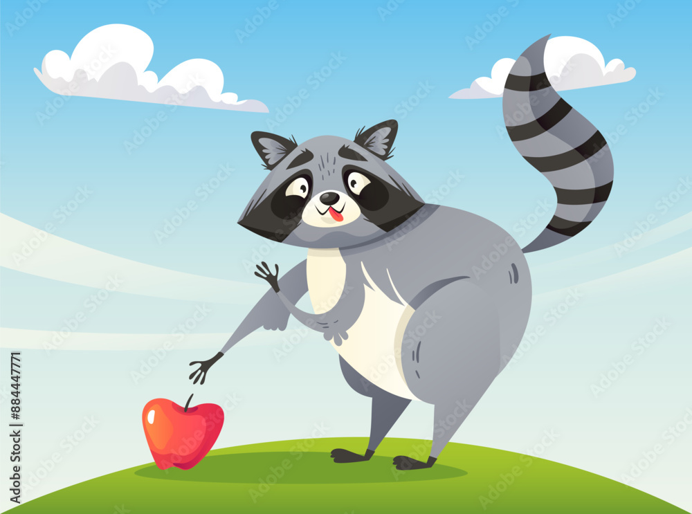 Raccoon animal forest wood background concept. Vector graphic design illustration