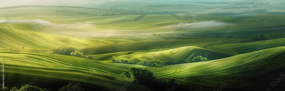 Obraz premium A view of green grasslands in the hills