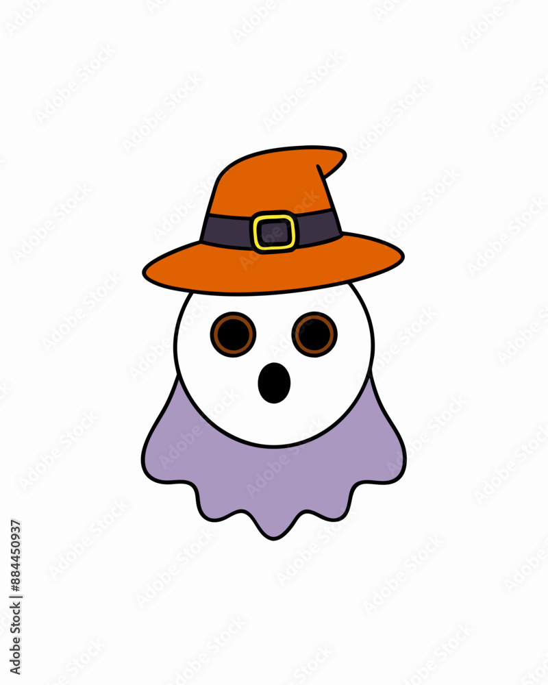 Halloween ghost with Halloween Hat vector icon illustration Halloween ghost with Halloween Hat vector icon illustration