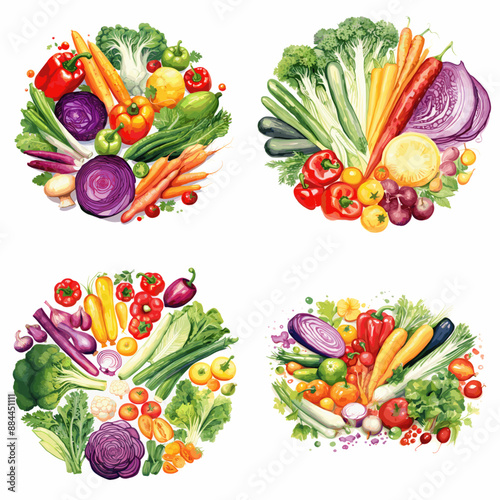 Four different pictures of vegetables and fruits