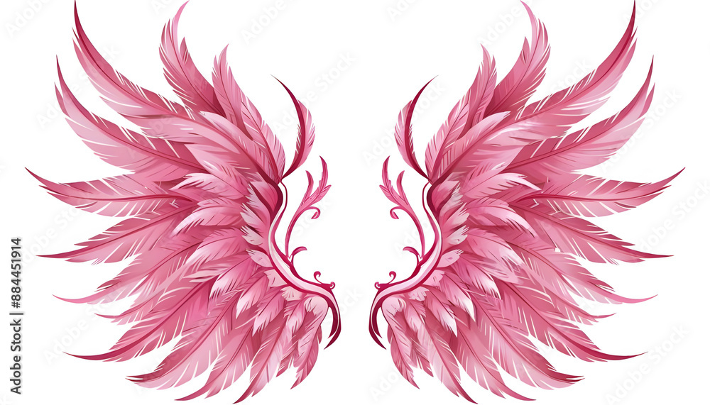 Fototapeta premium pink wings of bird on white background