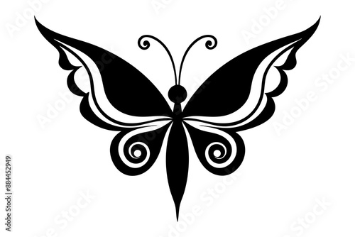 High regulation vector of minimalist butterfly silhouette in black on white background embodying intricate Muslim artistry and clean aesthetic