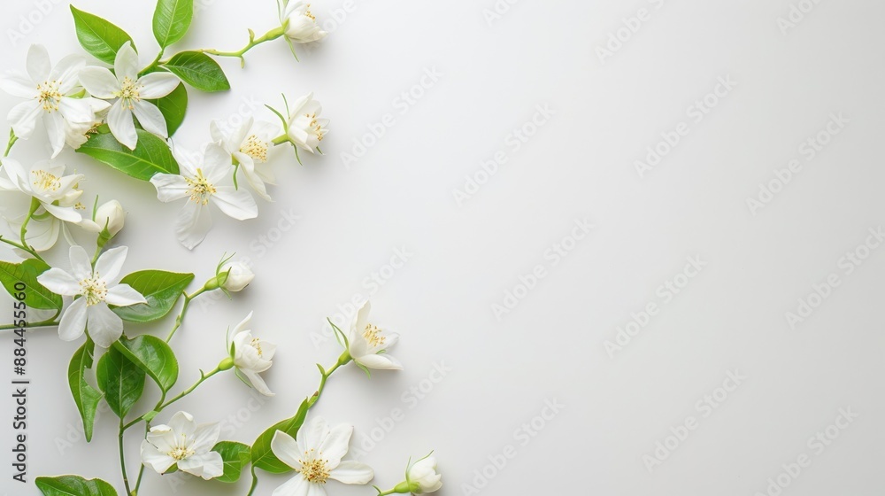 Fototapeta premium Jasmine flowers on white background with text space