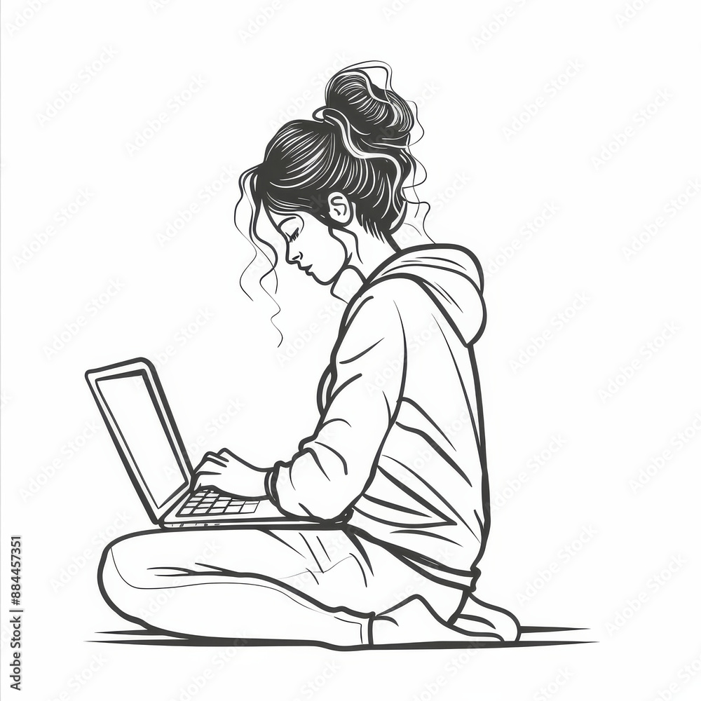 Simple Vector Art of Woman Using Laptop Simple Vector Art of Woman Using Laptop