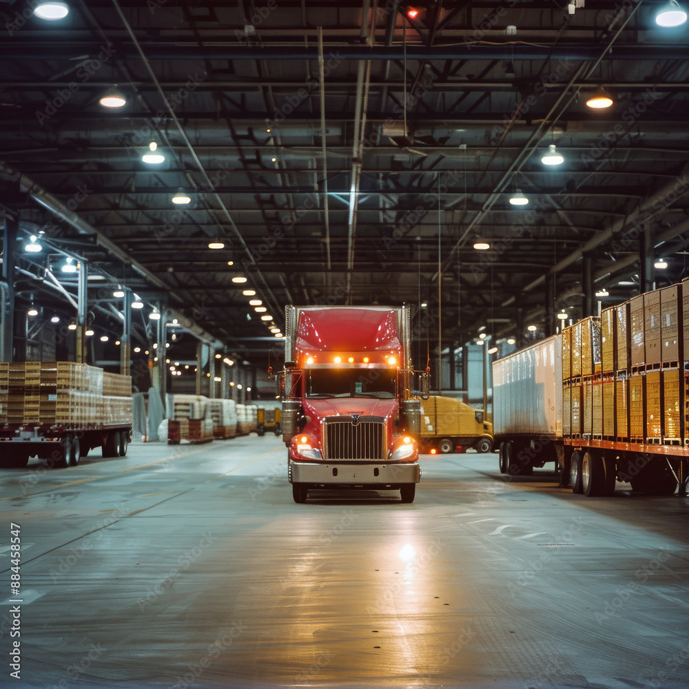 High Definition Red Truck in Industrial Warehouse High Definition Red Truck in Industrial Warehouse