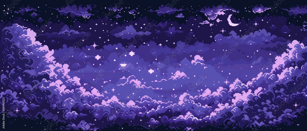 8bits pixel art of a purple night sky with clouds Stock Illustration ...