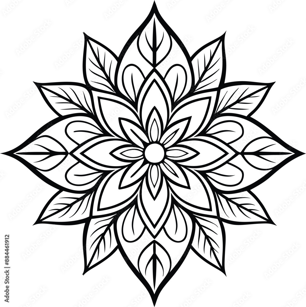 Fototapeta premium Vector lotus crocus flower line art mandala design. Generative AI