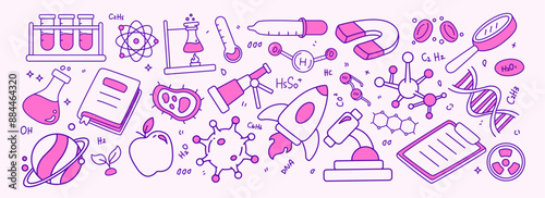 Set of science doodle essentials vector illustration