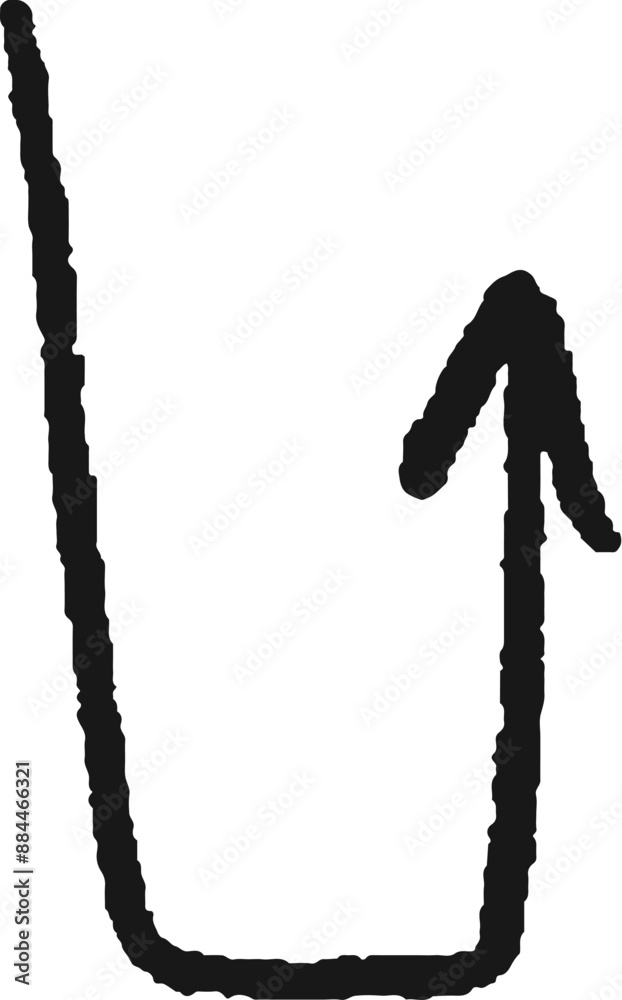 Fototapeta premium Charcoal hand drawn pencil emphasis arrow. Doodle curved chalk dart. Texture design elements of quirky scribble line. Vector illustration of freehand crayon symbol for hand painted diagrams