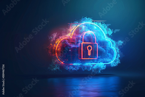Wallpaper Mural A digital cloud icon with a neon lock symbol surrounded by glowing particles representing advanced data protection Torontodigital.ca