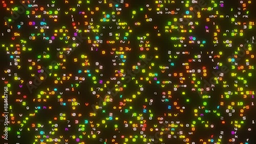 Colorful flashing numbers and letters moving up - 3D Render