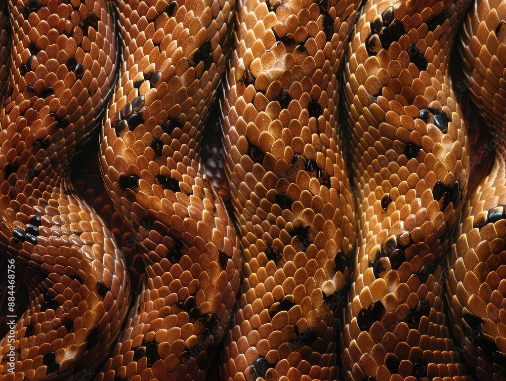 Close-up of textured snake skin, featuring intricate patterns and vibrant orange hues. Close-up of textured snake skin, featuring intricate patterns and vibrant orange hues.