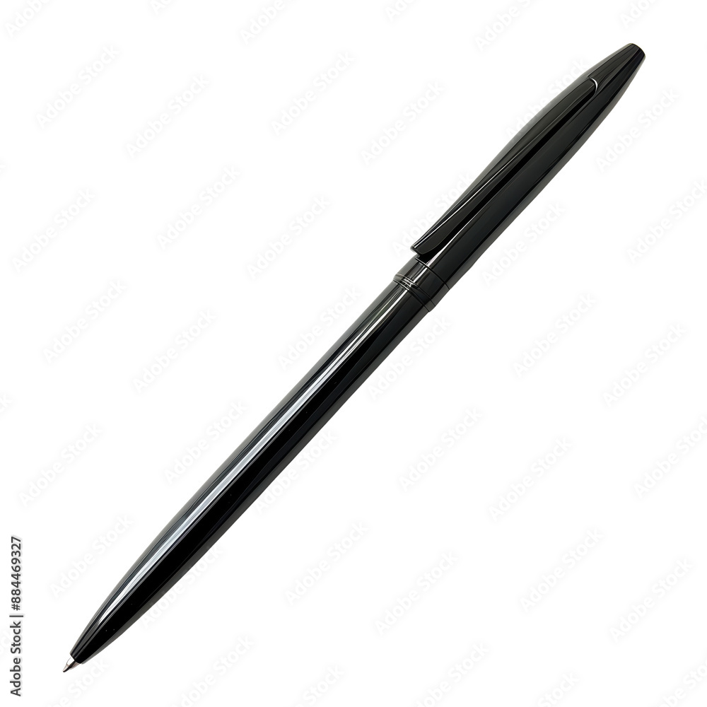 A sleek, black ballpoint pen with a shiny finish A sleek, black ballpoint pen with a shiny finish