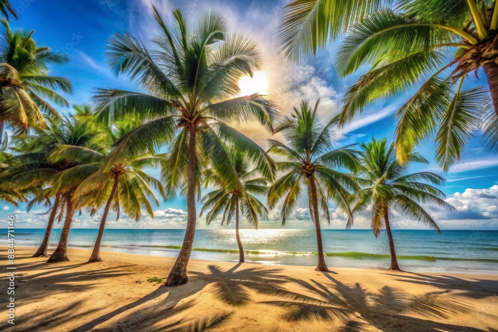 Idyllic serenity of palm trees and beach Idyllic serenity of palm trees and beach