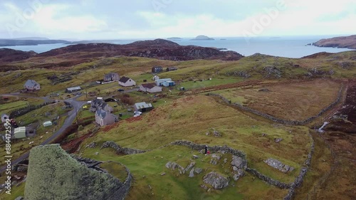 Aerial view of Dun Carloway Broch, Isle of Lewis, Hebrides, Scotland photo