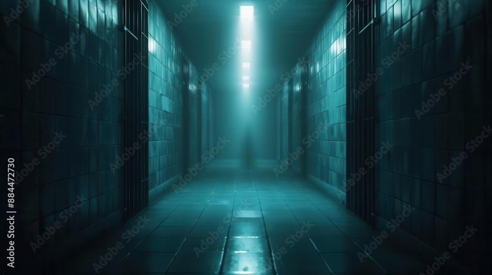 Haunting spirit in an old prison cell, dim corridor, Specter, Dim, Darkness, Tribal and ethnic art