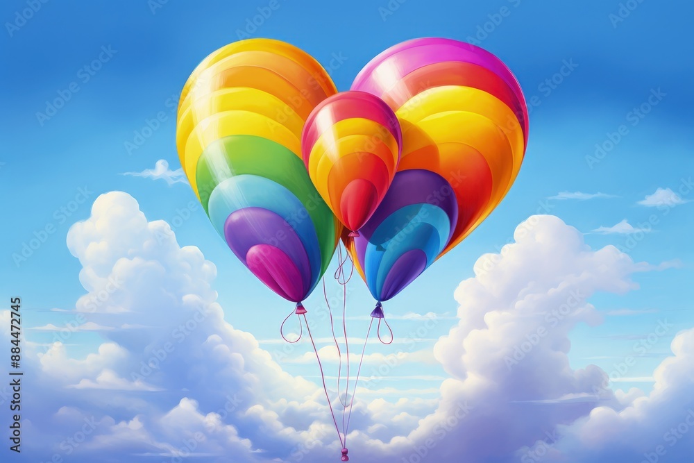 Fototapeta premium Rainbow colored balloons in azure sky