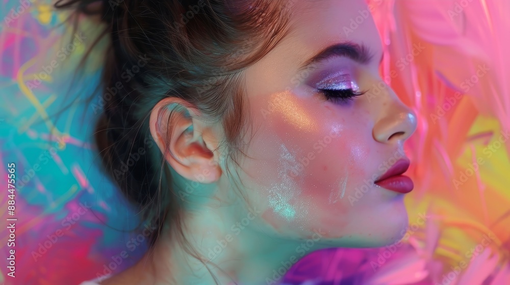With a Vibrant and Colorful Backdrop, Beauty Blogger is Vlogging for Makeup Content Creation.