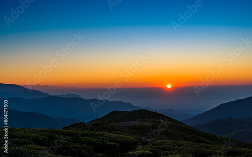 Landscape view of gloomy sunrise in Nepal.