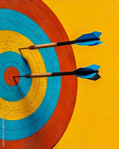 Two arrows are in the center of a target. photo