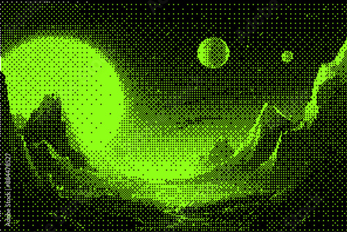 Pixel space background, vector bitmap game alien planet surface, retro futuristic moon landscape. Environment old computer green level UI galaxy view, dot texture. Pixel space night sky neon scene