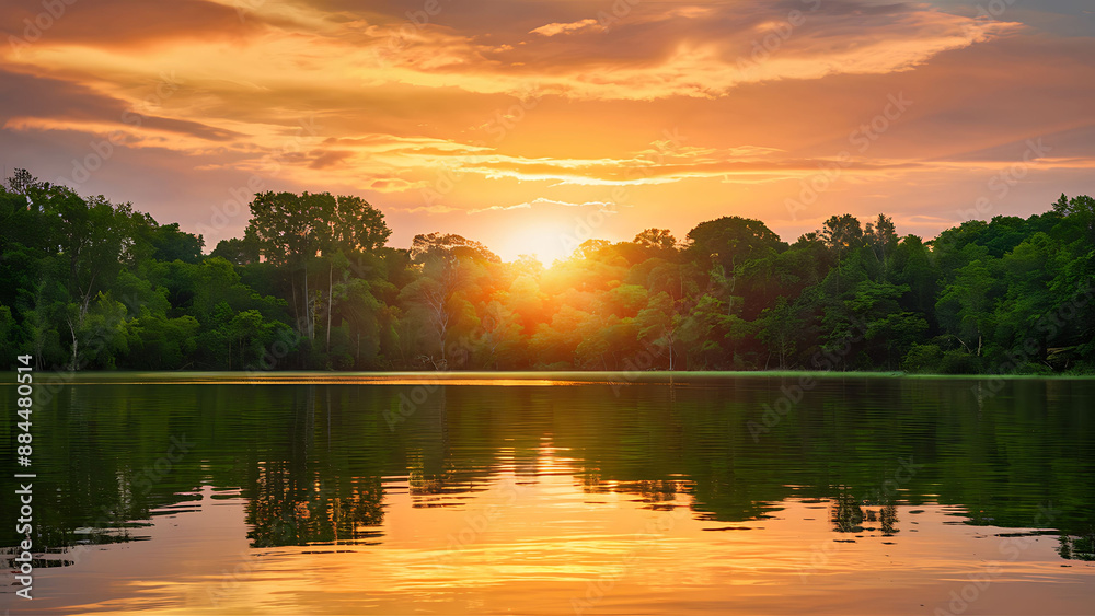 Sunset sky with a golden sun slowly sinking below the horizon Sunset sky with a golden sun slowly sinking below the horizon