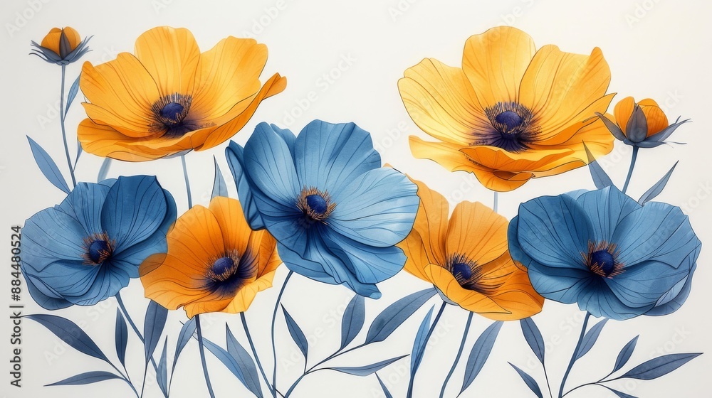 Orange and blue flowers - generative ai Orange and blue flowers - generative ai