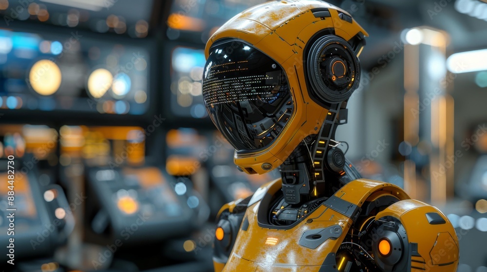 Futuristic robot in control room - generative ai Futuristic robot in control room - generative ai