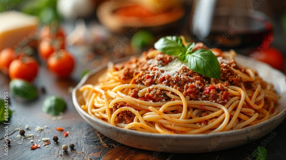 Spaghetti bolognese with basil - generative ai Spaghetti bolognese with basil - generative ai