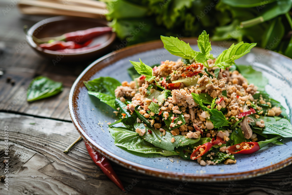 Spicy Thai Larb Salad with Minced Pork and Herbs. Spicy Thai Larb Salad with Minced Pork and Herbs.