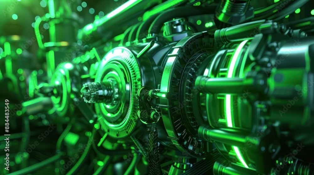 Fototapeta premium Clean green technology machine engine or motor of the future abstract