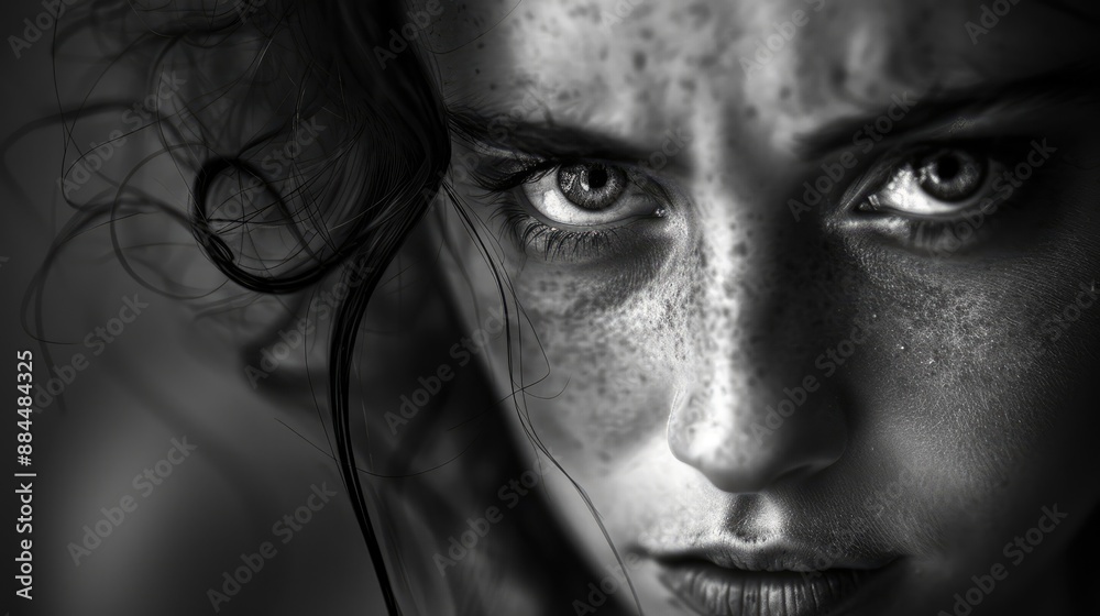 Black and white portrait with intense emotion Black and white portrait with intense emotion