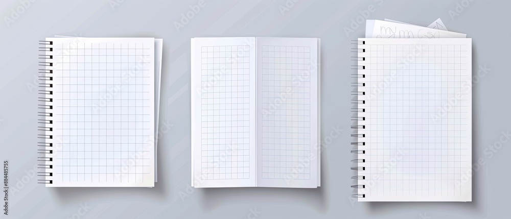 Set of White Lined and Checkered Paper Sheets on Gray Background. Blank Notebook Pages Template Collection for Text or Copy Pasting. High-Resolution 8K White Sheet Design for School or Office Work. Set of White Lined and Checkered Paper Sheets on Gray Background. Blank Notebook Pages Template Collection for Text or Copy Pasting. High-Resolution 8K White Sheet Design for School or Office Work.