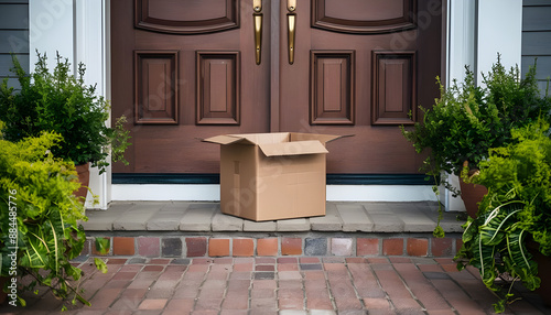 Delivery box entrance to the house. quarrier service after order concept  photo