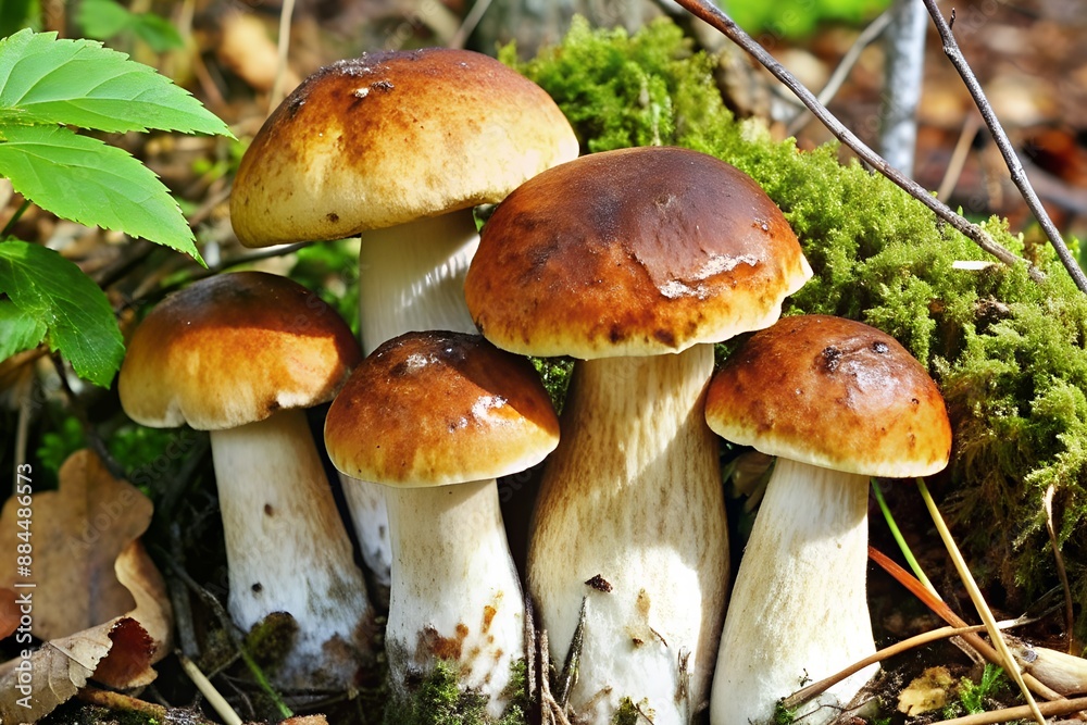 mushroom place. a family of fungi grown on moss. mushrooms in the forest. large view mushroom place. a family of fungi grown on moss. mushrooms in the forest. large view