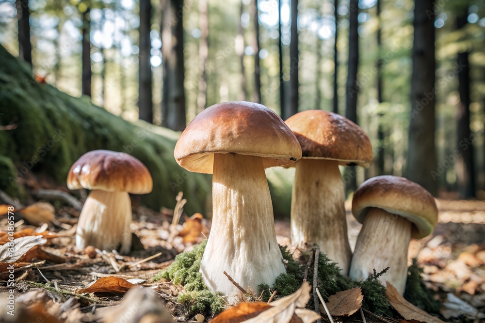 mushroom place. a family of fungi grown on moss. mushrooms in the forest. large view mushroom place. a family of fungi grown on moss. mushrooms in the forest. large view