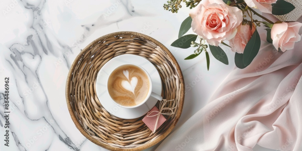 A cup of coffee with a heart design on the side A cup of coffee with a heart design on the side