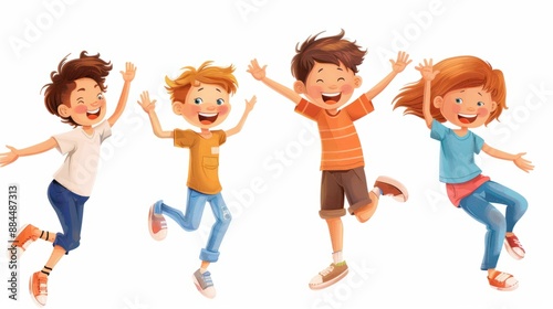 Set of happy kids having fun, cut out