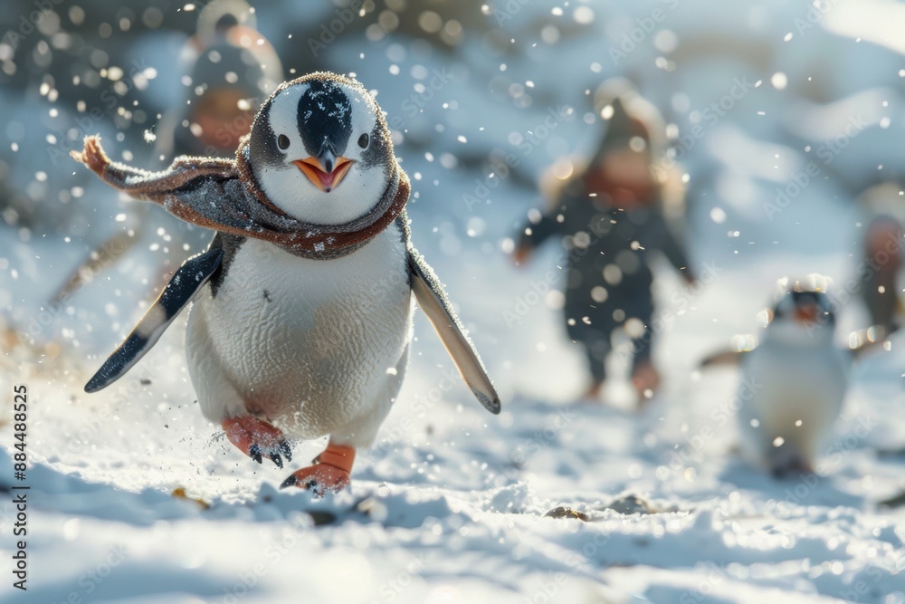 A Penguin Waddle Race On A Snowy Day In Antarctica A Penguin Waddle Race On A Snowy Day In Antarctica